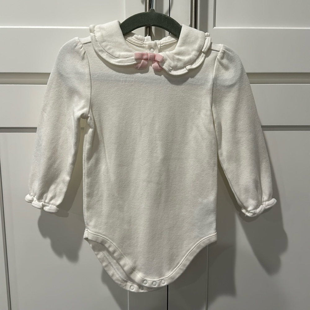 Janie & Jack White Long Sleeve Onesie with Pink Velvet Bow